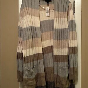Lane Bryant Striped Open Front Cardigan